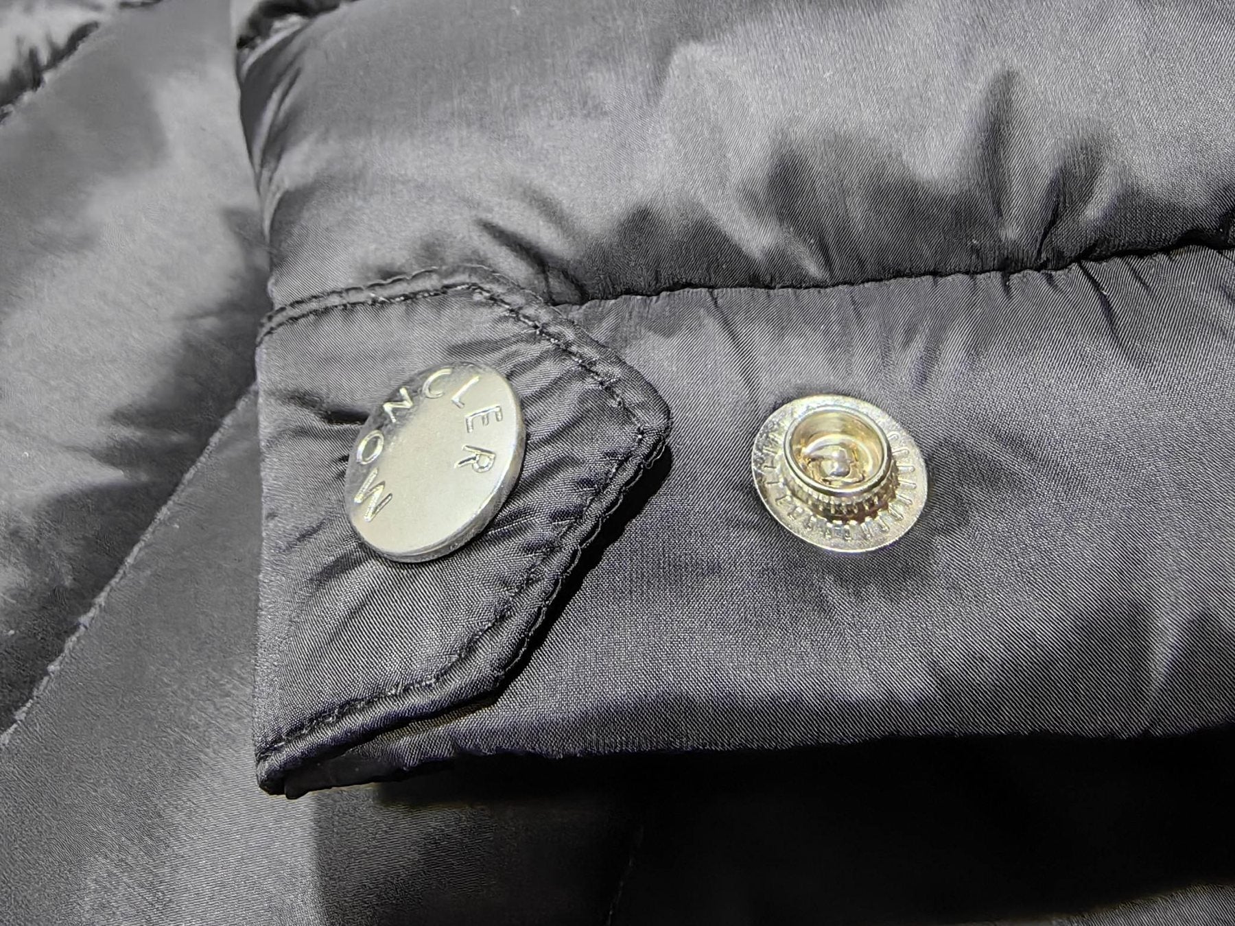 Moncler Black Stand-Collar Quilted Puffer Coat — detail