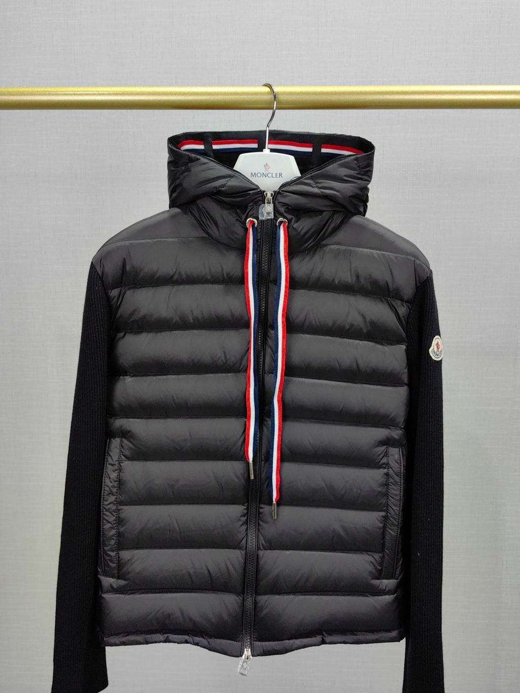 Moncler Quilted Knit-Sleeve Hooded Jacket — front