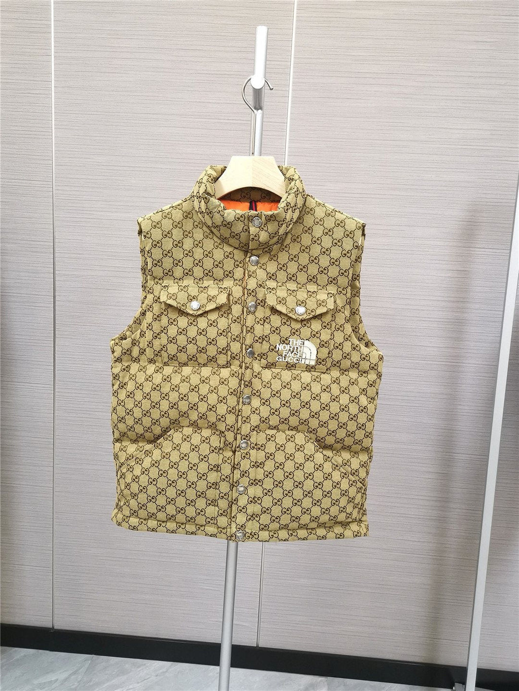GUCCI Brown Monogram Hooded Down Vest — front