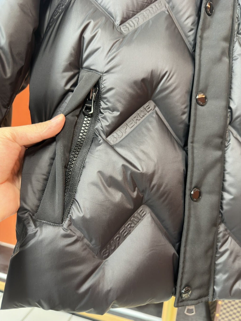 Burberry Hooded Equestrian Logo Puffer Jacket — detail