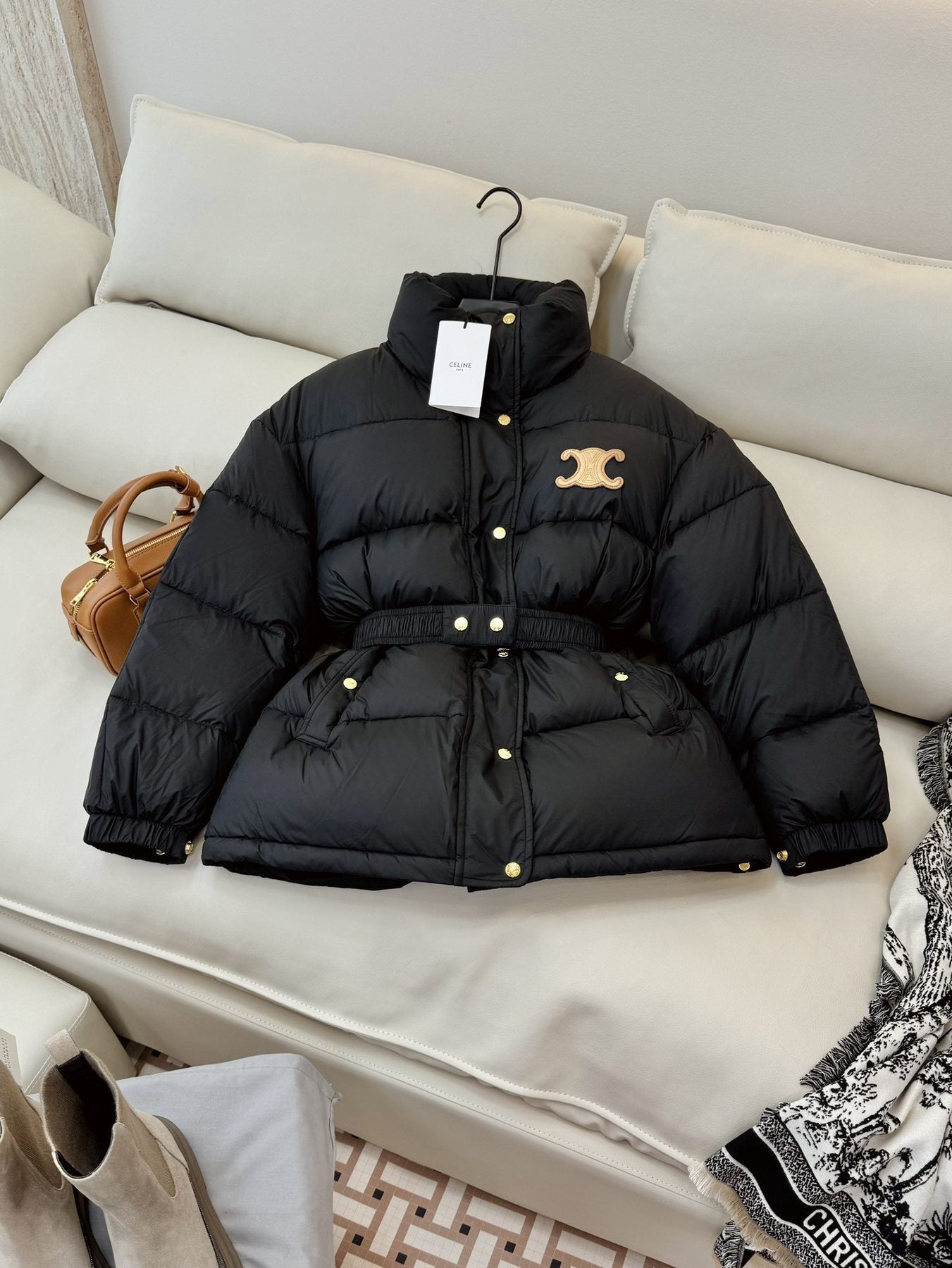 CEL*NE Down Coat Belted Puffer Coat — front
