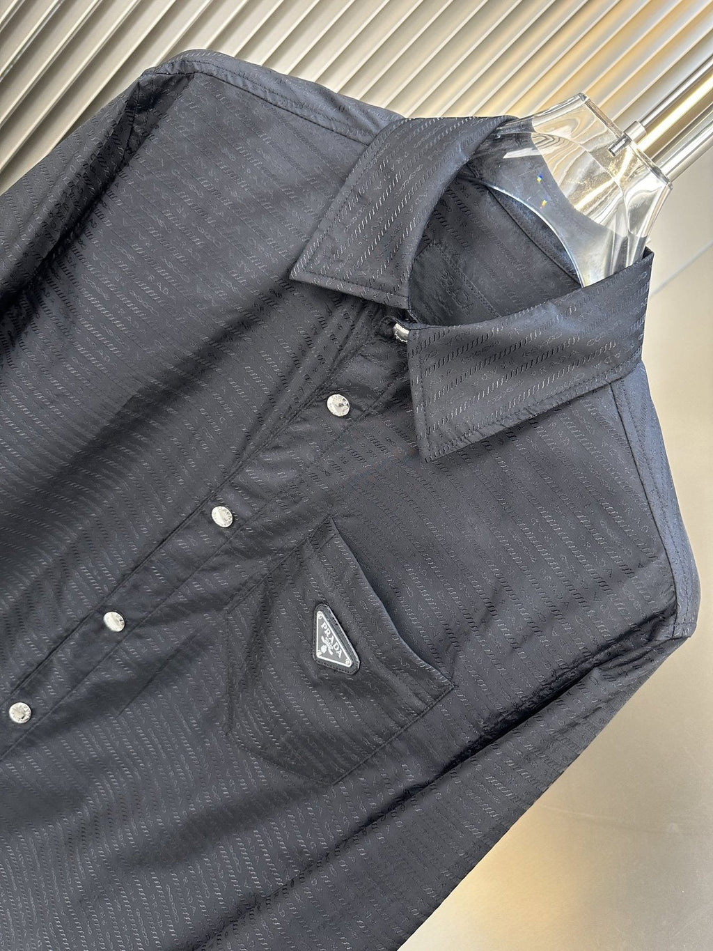 Prada Black Textured Long-Sleeve Button-Up Shirt — detail