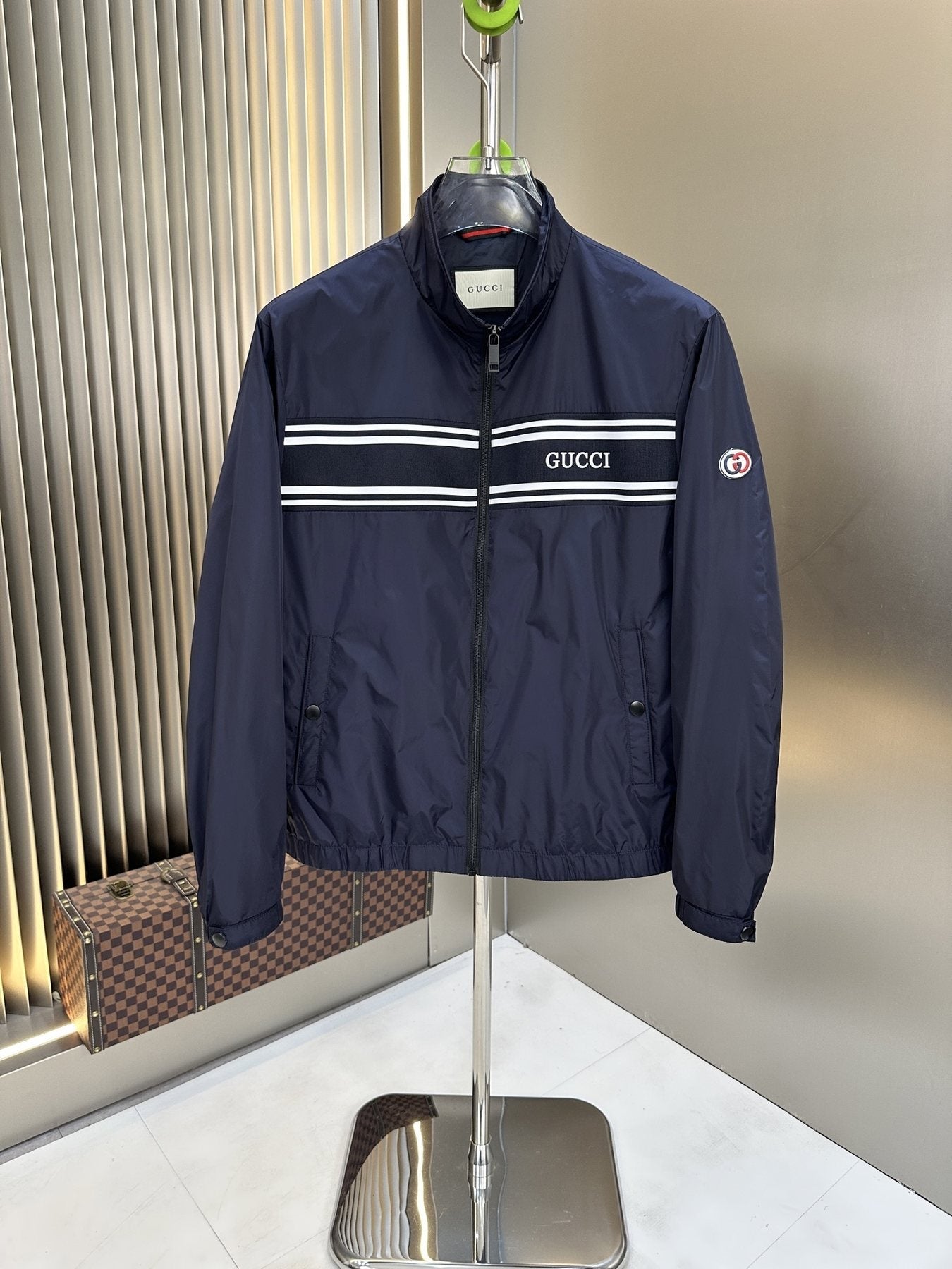 Gucci Chest Stripe Zip-Front Jacket — front