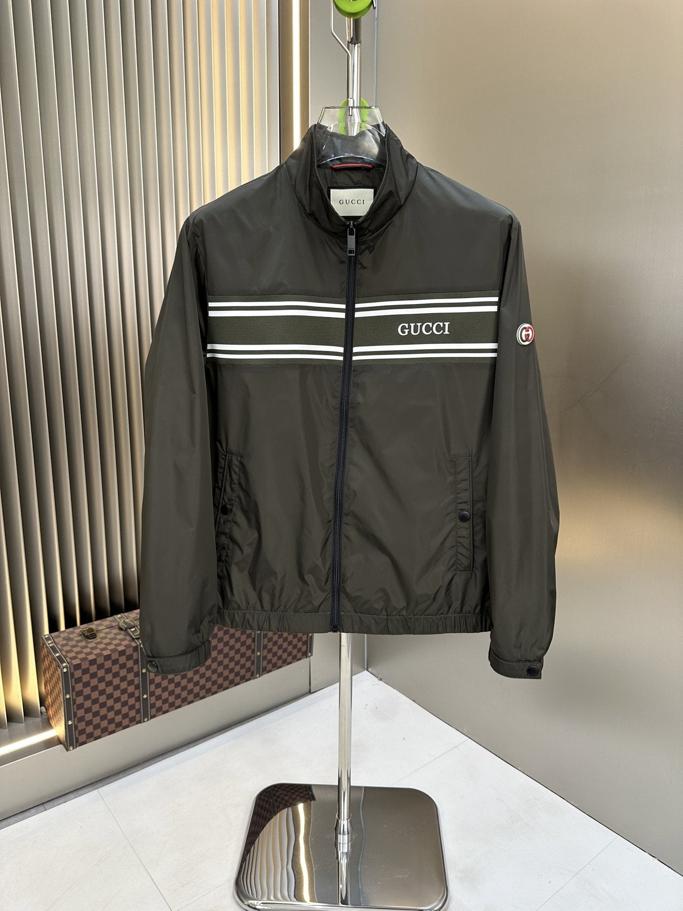Gucci Chest Stripe Zip-Front Jacket — front