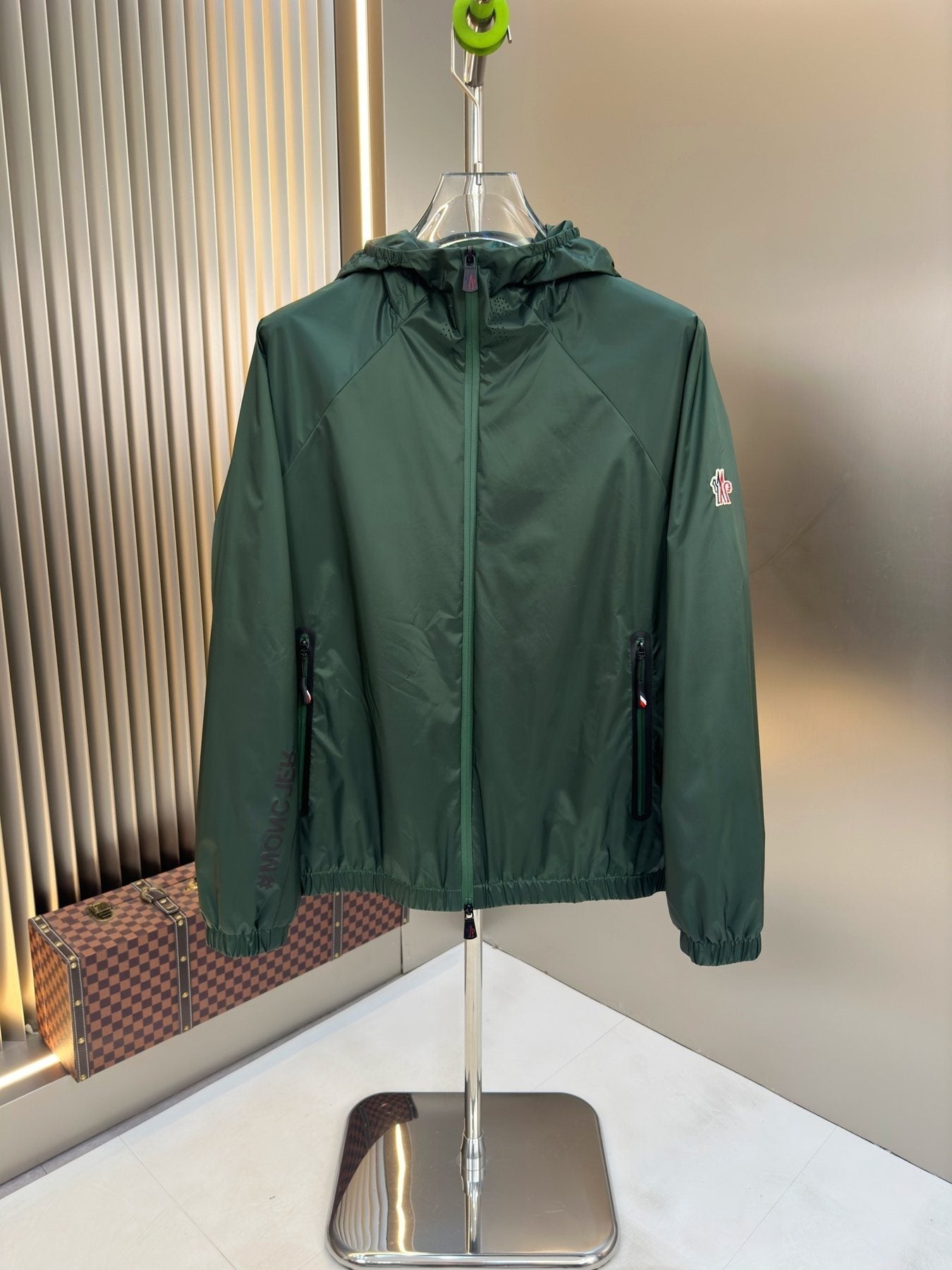 Moncler Hooded Zip-Front Jacket with Chest Emblem — front
