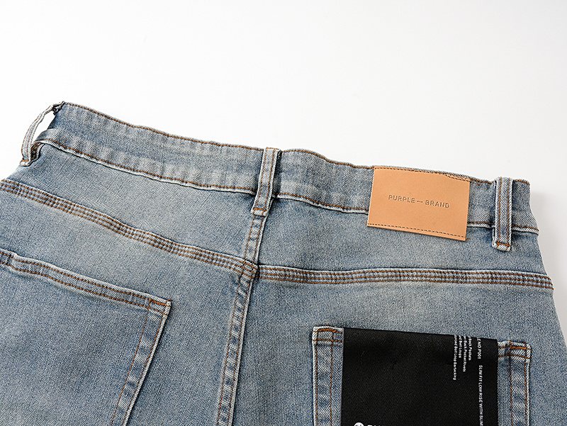 Purple Brand Light Blue Raw Hem Denim Shorts — detail