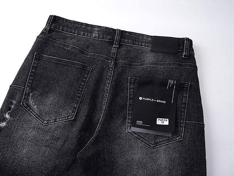 Purple Brand Black Wash Distressed Denim Shorts — detail