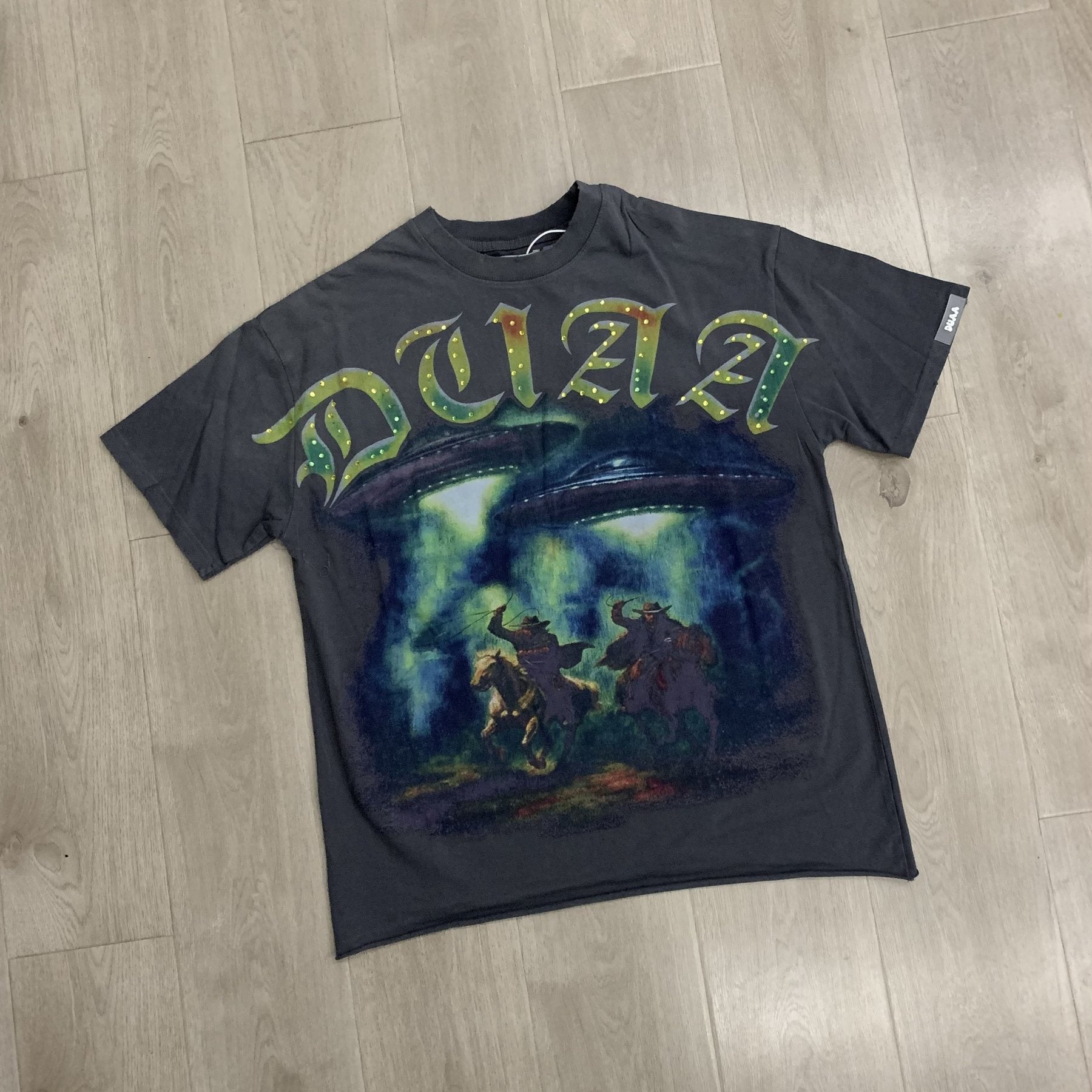 DUAA Cowboy Graphic Gray Short-Sleeve T-Shirt — front