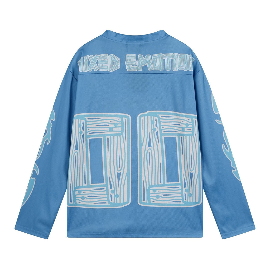 MIXED EMOTION V-Neck Jersey-Style Long-Sleeve T-Shirt — back