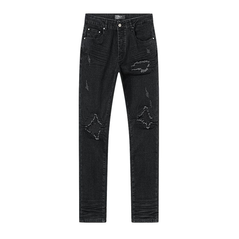 AMIRI Black Distressed Ribbed Knee Jeans — hero