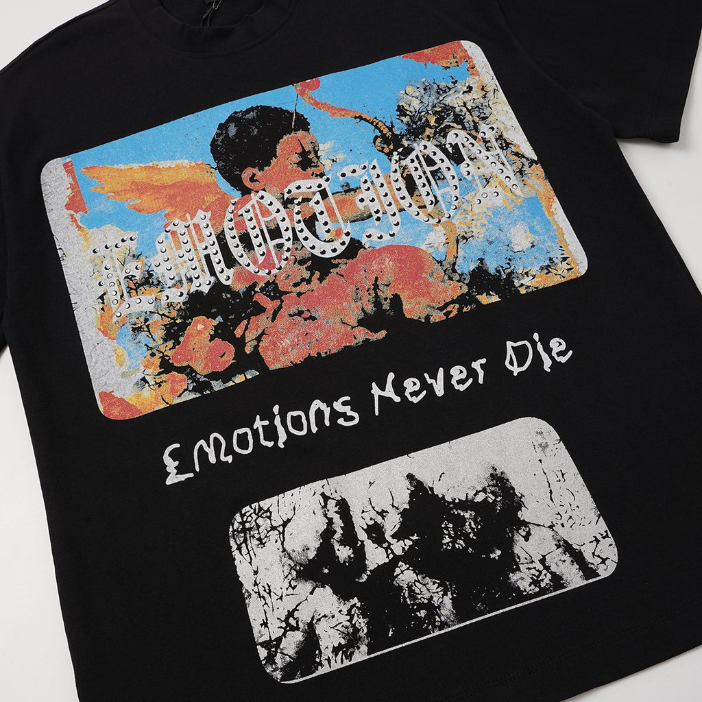 MIXED EMOTION Rhinestone Graphic T-Shirt — detail