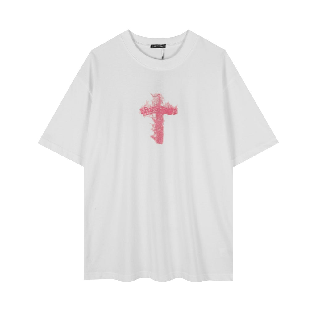 Chrome Hearts Pink Flame Cross Graphic T-Shirt — front