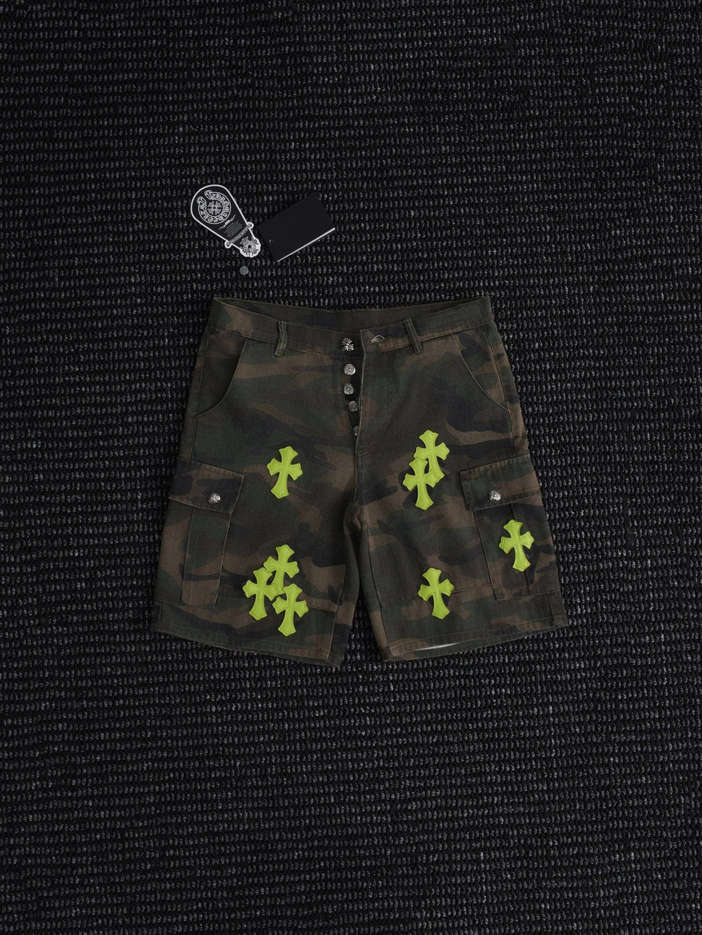 Chrome Hearts Camo Cross Patch Cargo Shorts — front