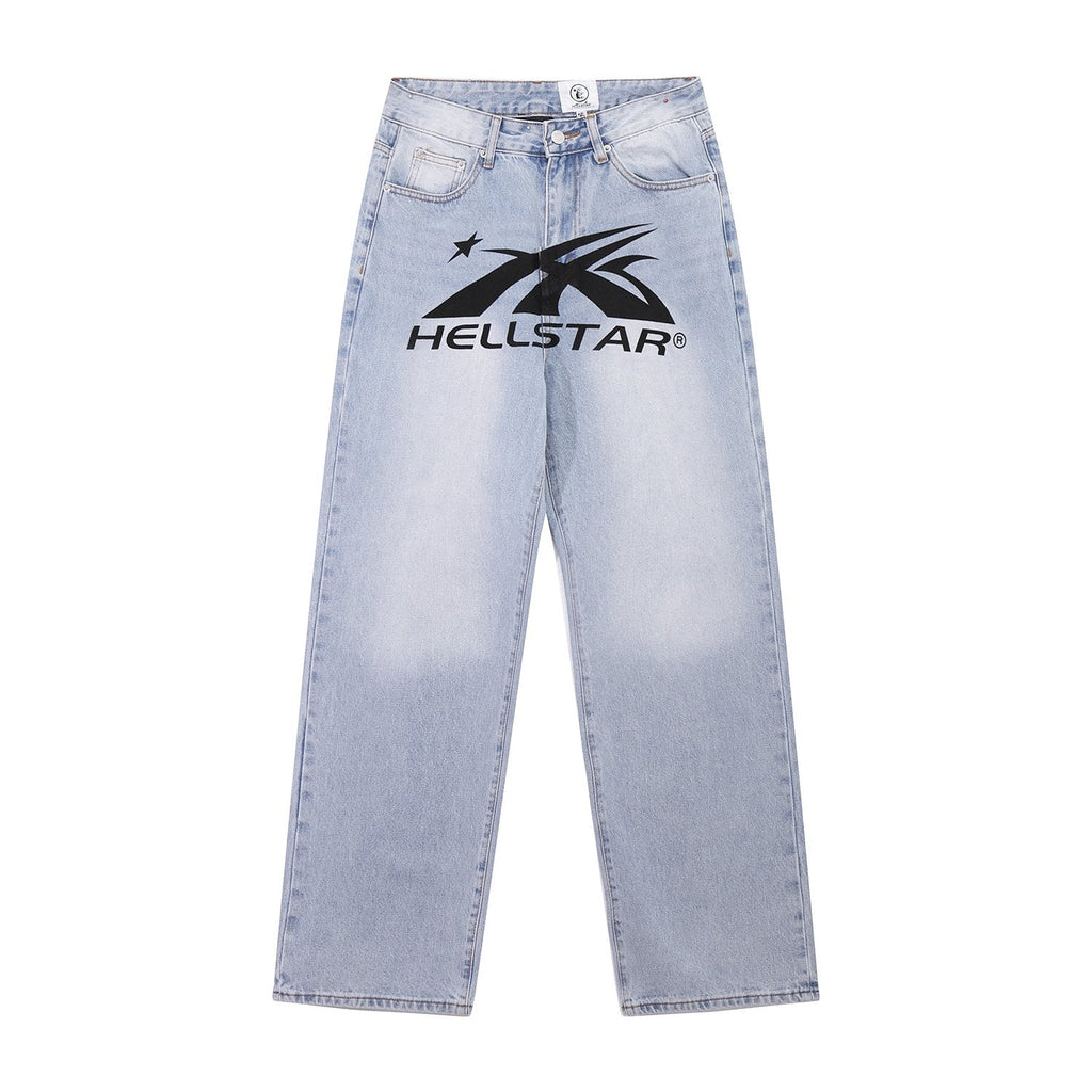 Hellstar Light Blue Washed Graphic Jeans — hero
