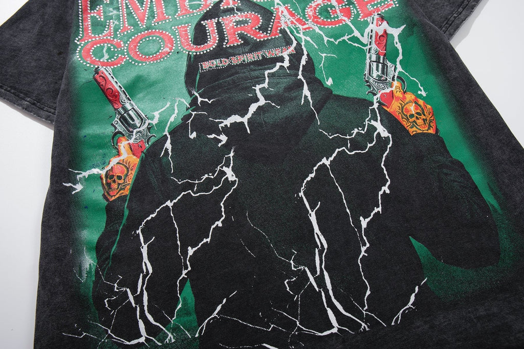 MAJESTIK Washed Black Skull Graphic T-Shirt — detail