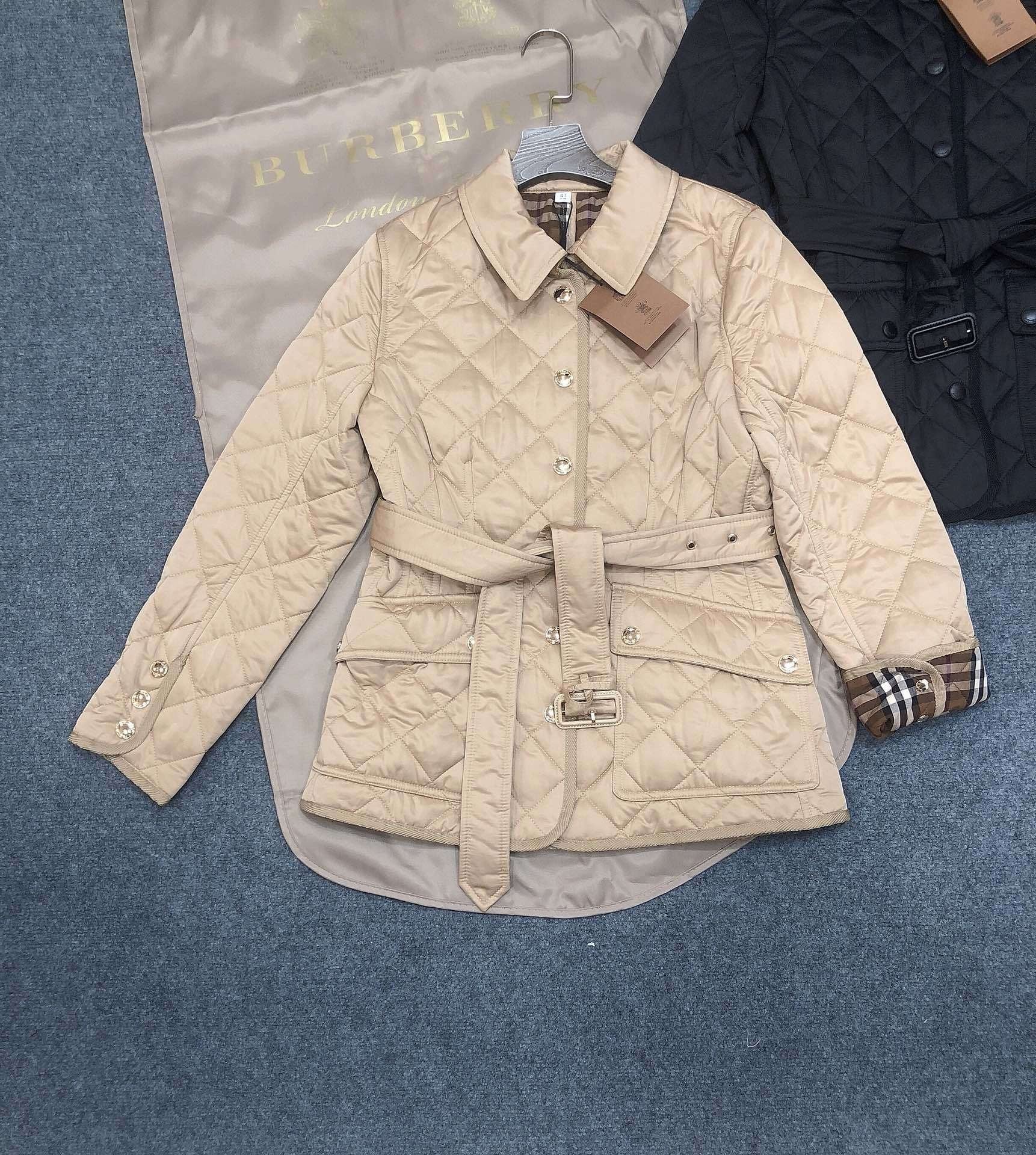 Burberry Belted Diamond-Quilted Jacket — hero