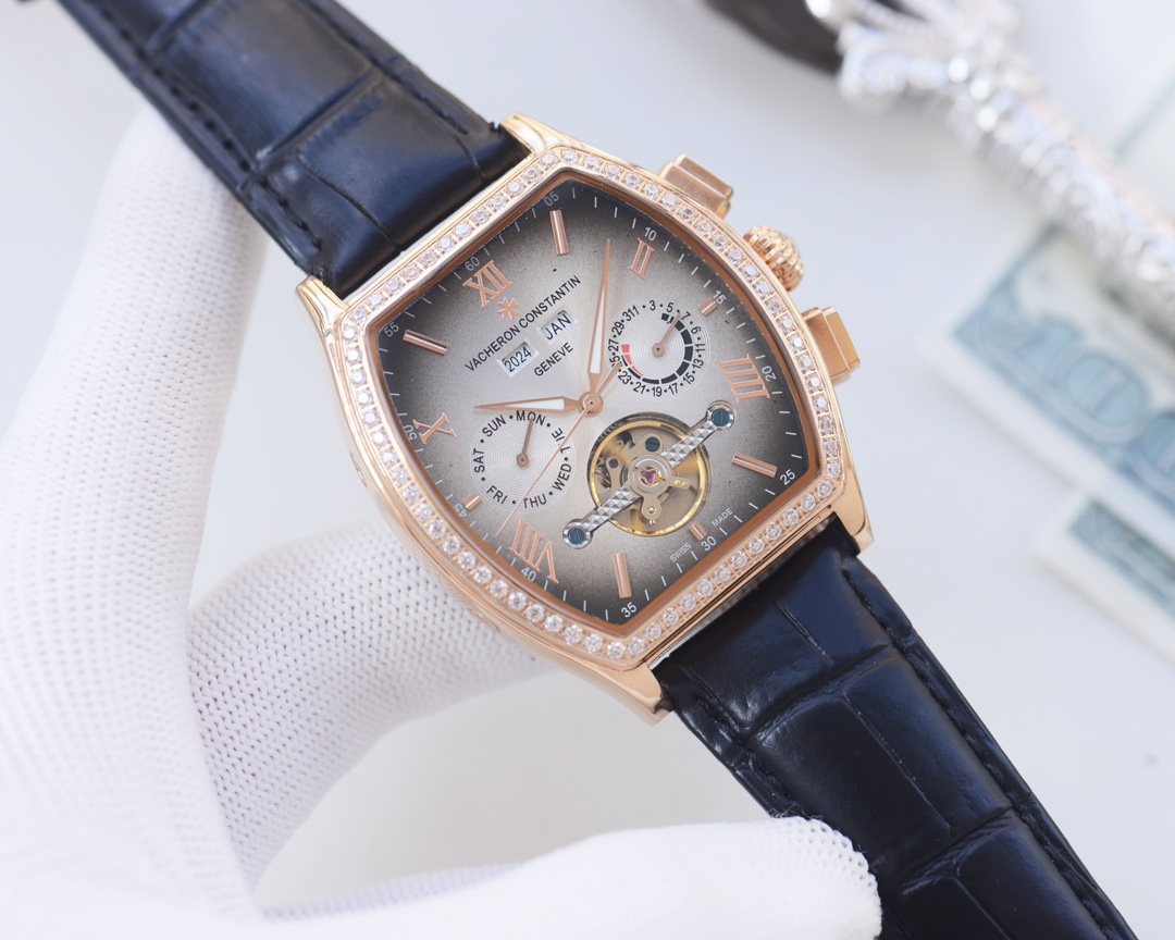 Vacheron Constantin Rose Gold Blue Silver Dial Strap Watch — hero