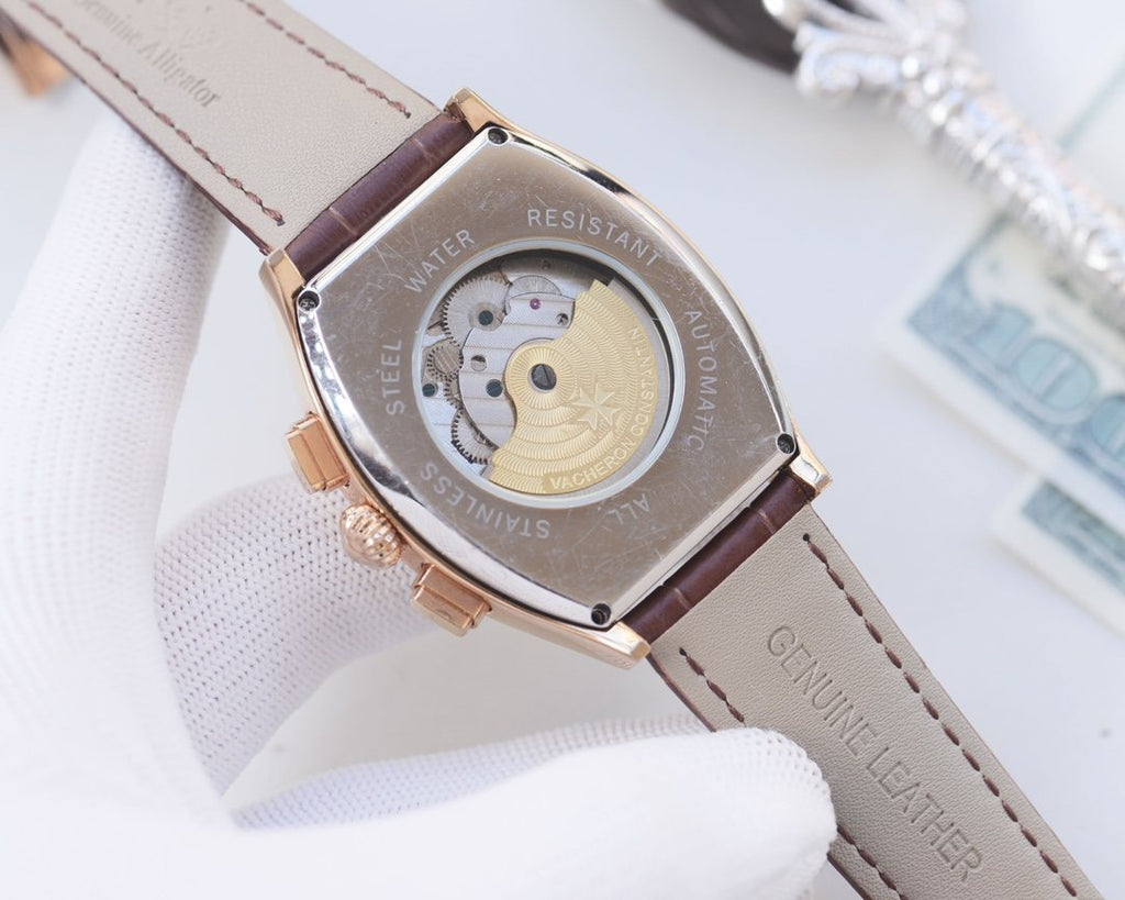 Vacheron Constantin Rose Gold Brown Dial Strap Watch — back