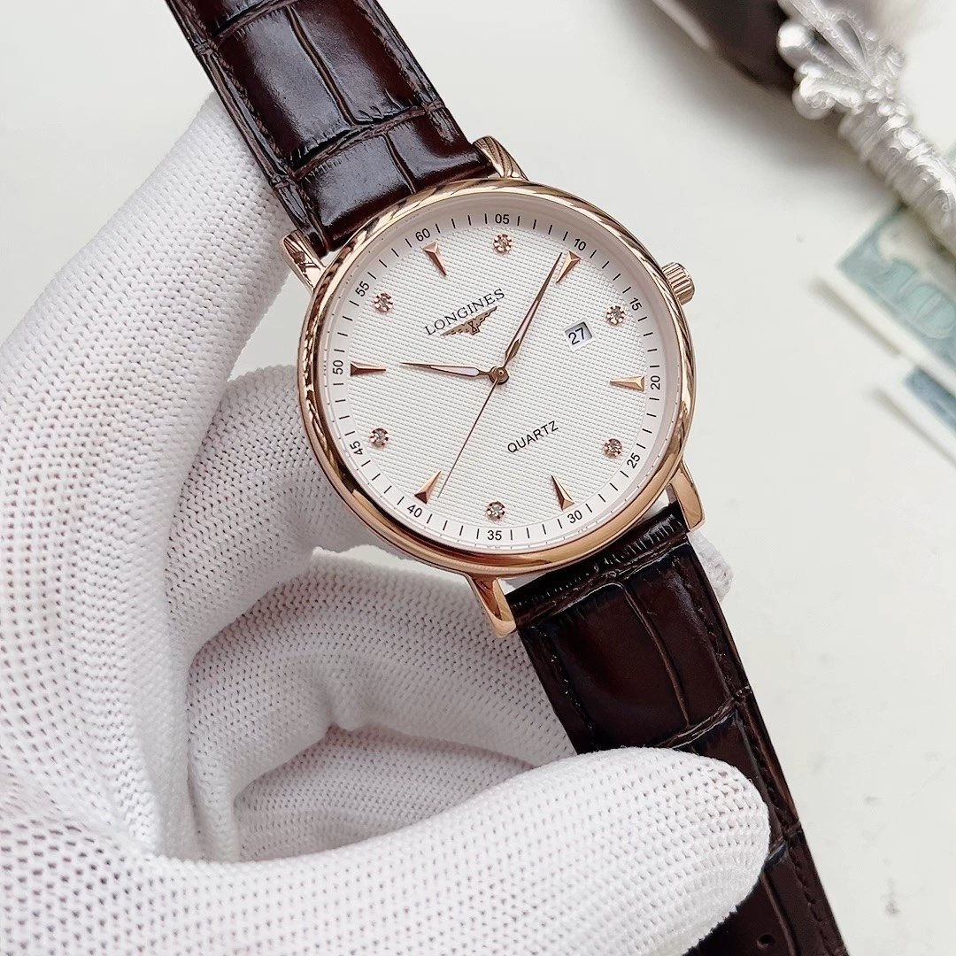 Longines White Dial Brown Strap Watch — hero
