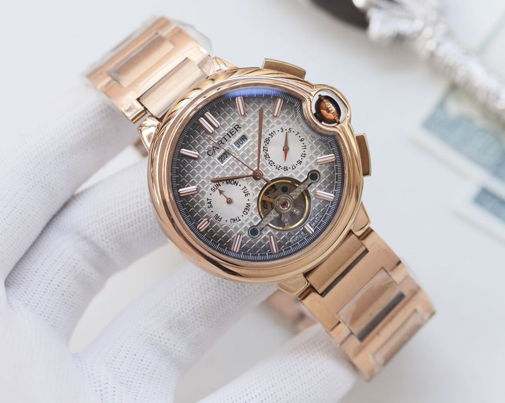 Cartier Rose Gold Brown Dial Leather Strap Watch — front