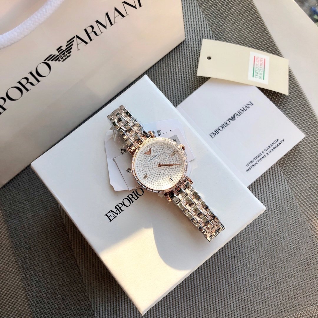 EMPORIO ARMANI Crystal Dial Two-Tone Watch — front