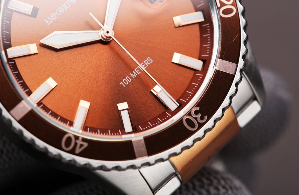 EMPORIO ARMANI Copper-Orange Dial Watch — detail
