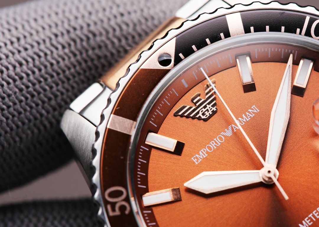 EMPORIO ARMANI Copper-Orange Dial Watch — detail