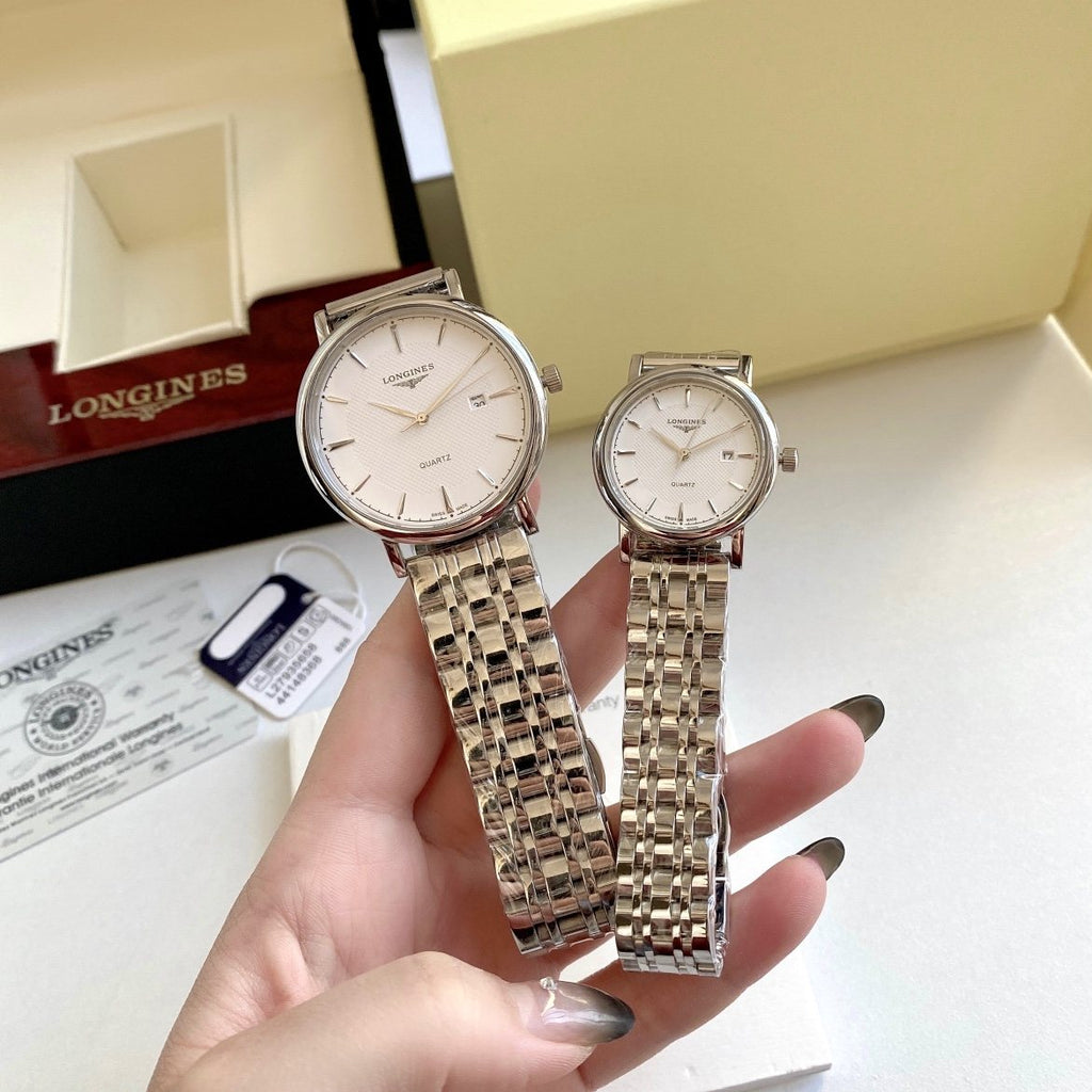 Longines Rose Gold Silver Bracelet Couple Watch Set — hero