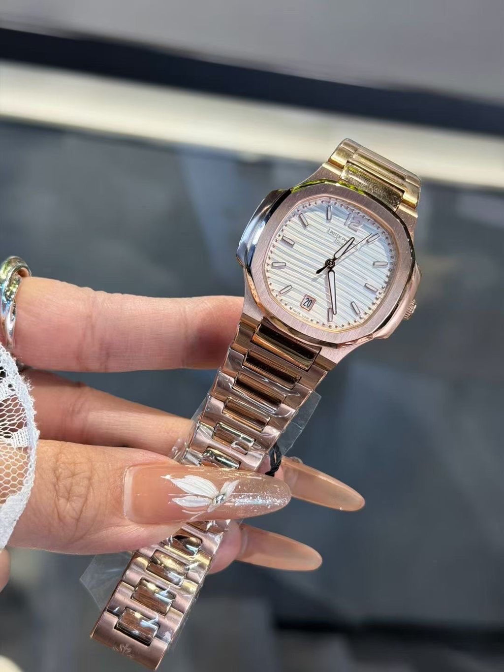 Patek Philippe White Dial Rose Gold Watch — front