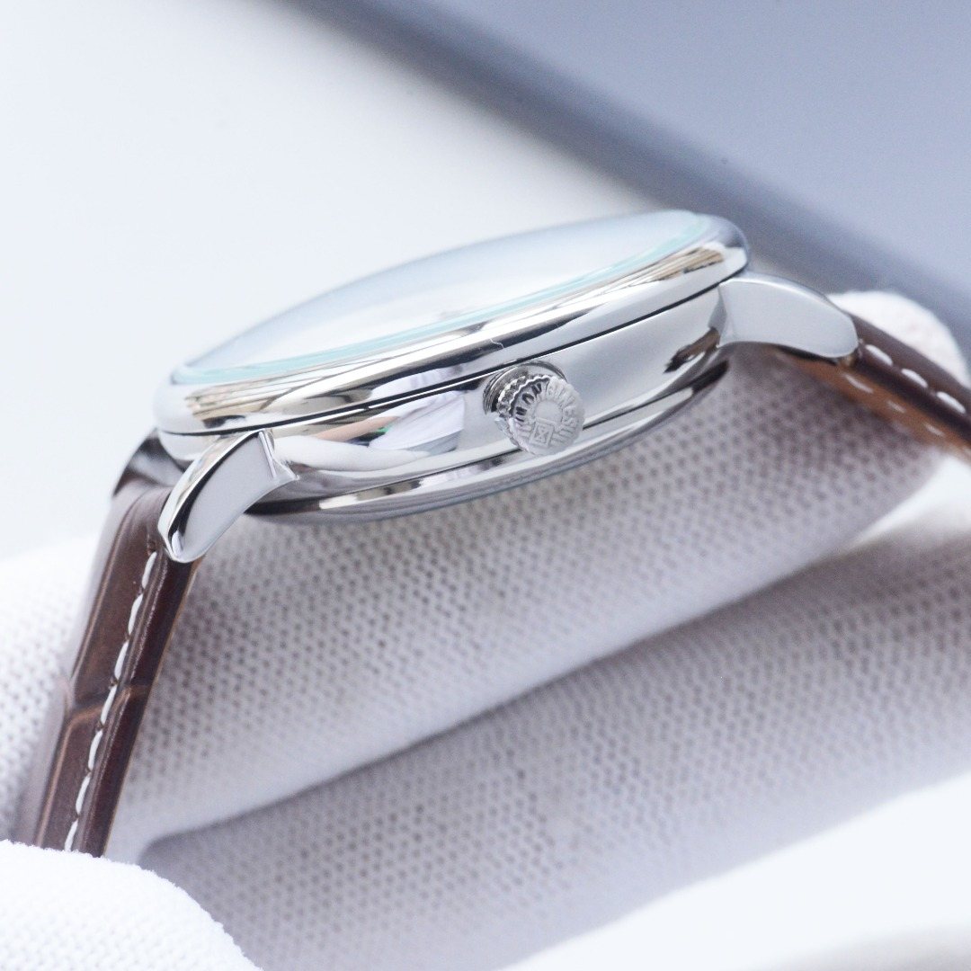Longines Silver Brown White Dial Leather Strap Watch — side