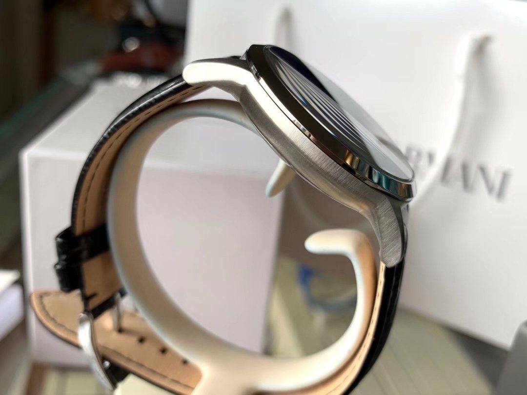 EMPORIO ARMANI Black Dial Leather Strap Watch — side