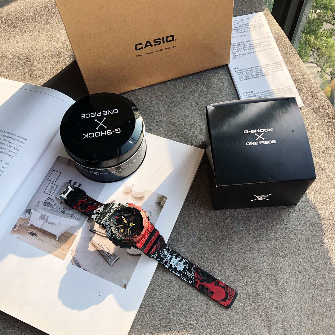 CASIO Black Dial Patterned Strap Watch — front