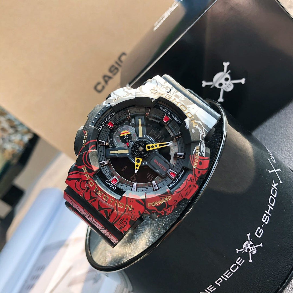CASIO Black Dial Patterned Strap Watch — front