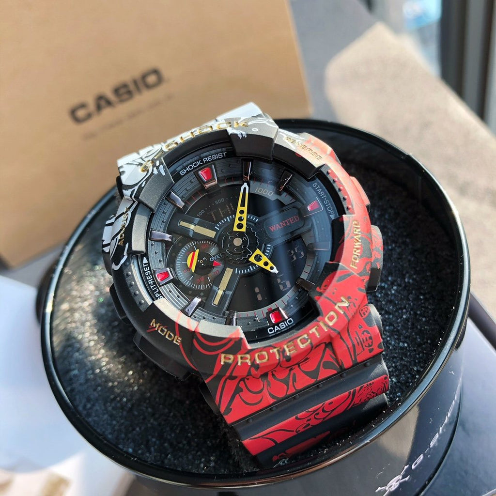 CASIO Black Dial Patterned Strap Watch — front