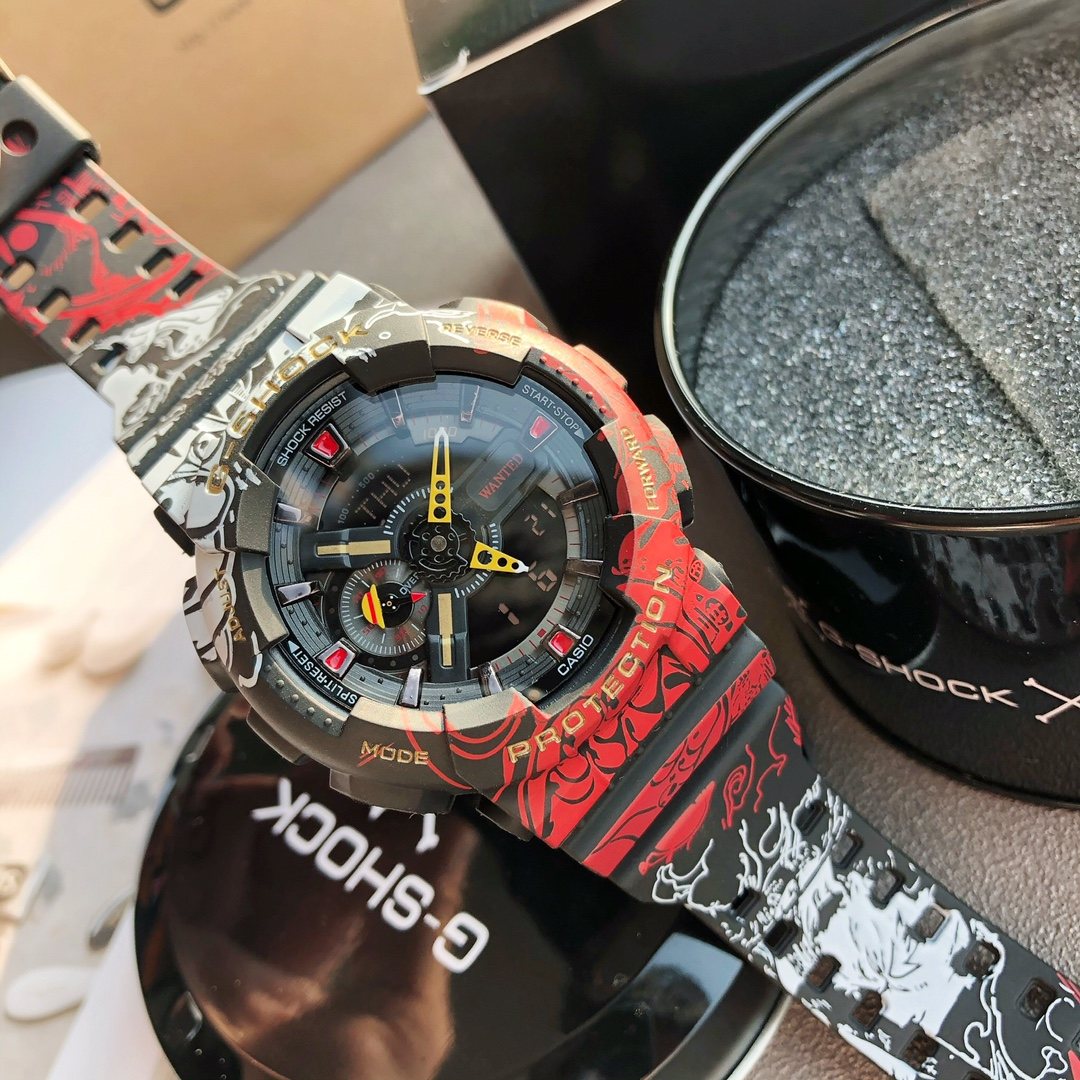 CASIO Black Dial Patterned Strap Watch — front