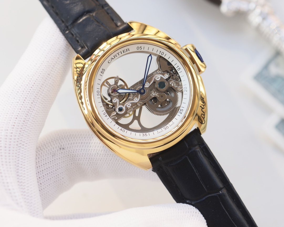 Cartier Gold Black Strap Watch — hero