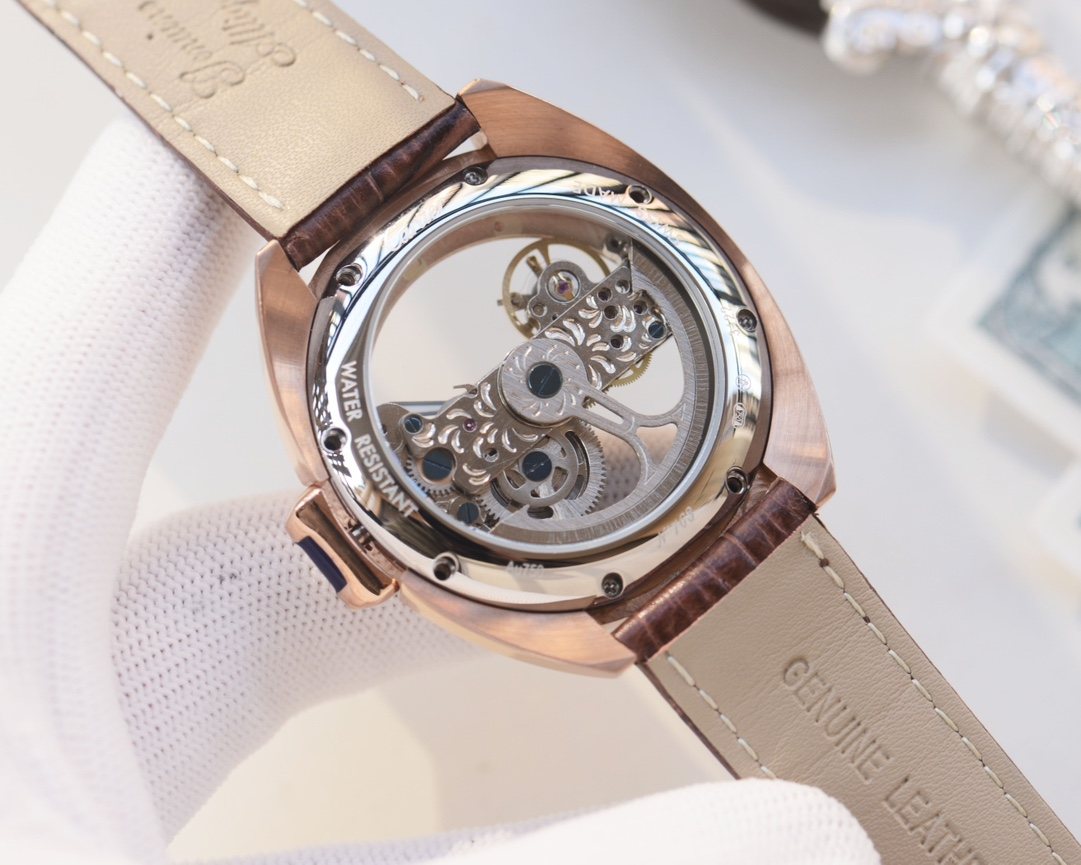 Cartier Rose Gold Brown Strap Watch — back