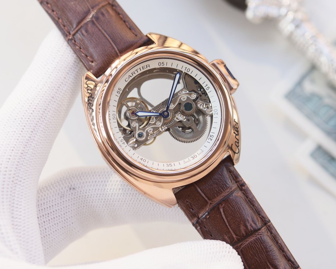 Cartier Rose Gold Brown Strap Watch — hero