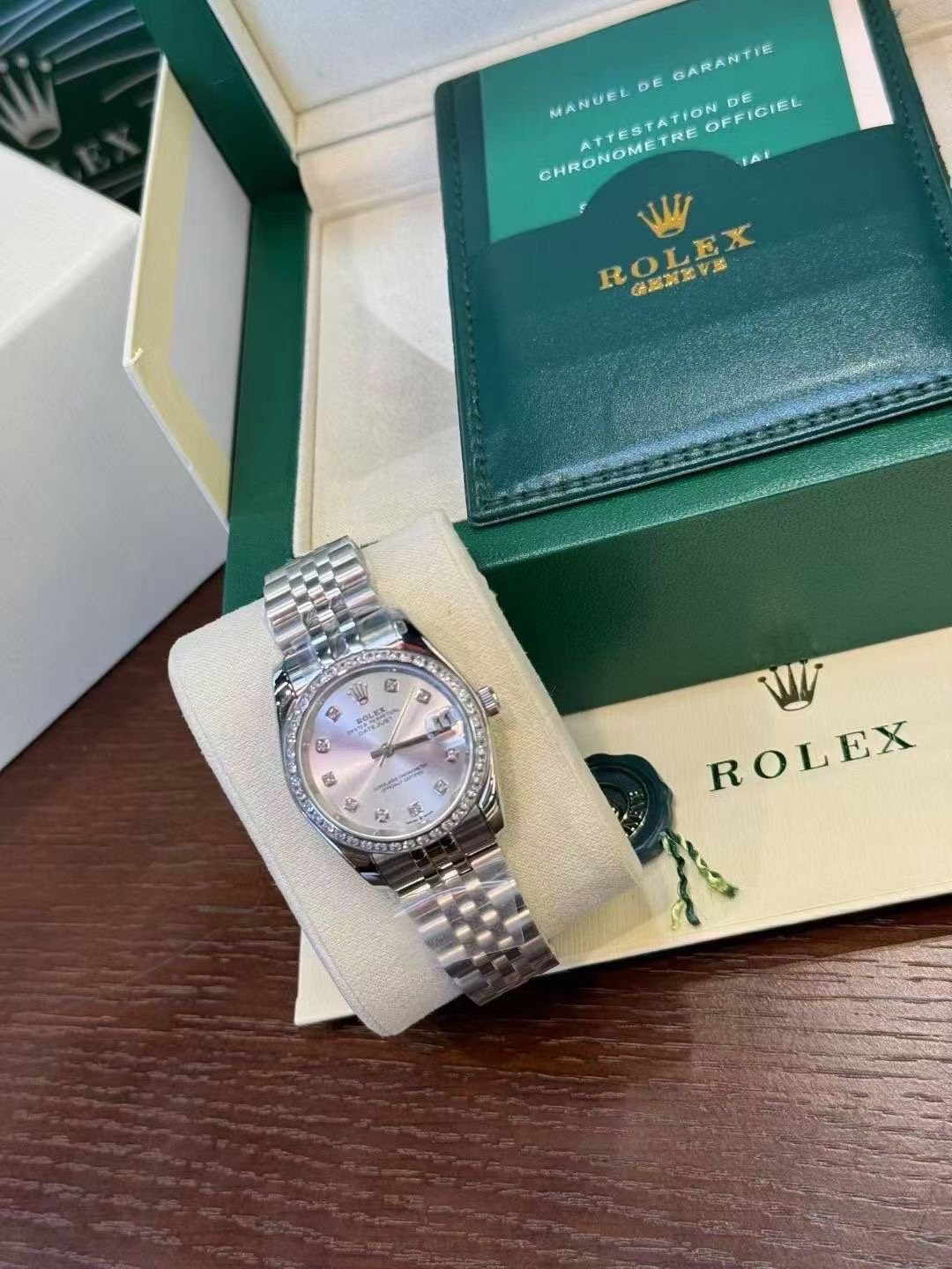 Rolex Iridescent Dial Metal Bracelet Watch — front