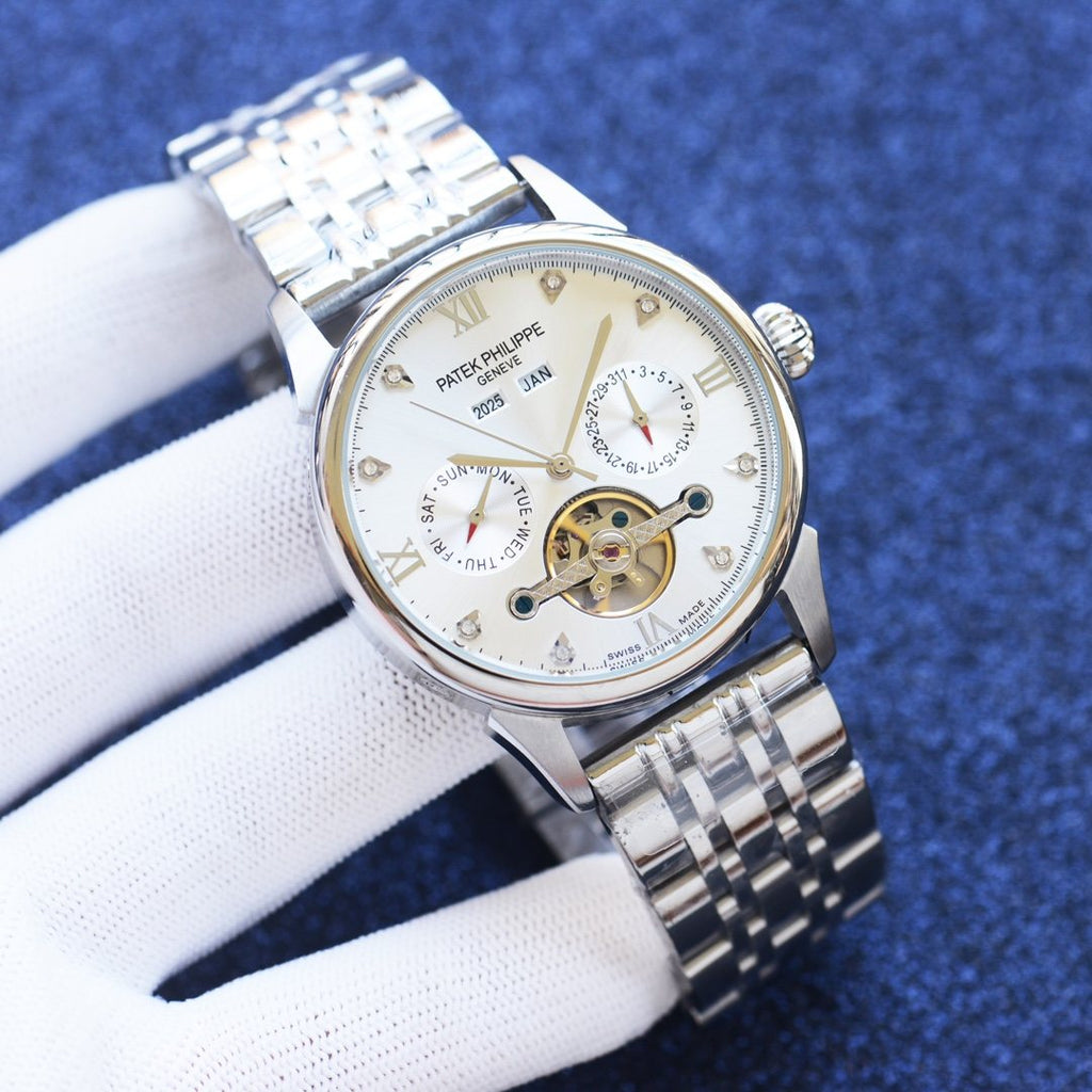 Patek Philippe Silver White Dial Bracelet Watch — front