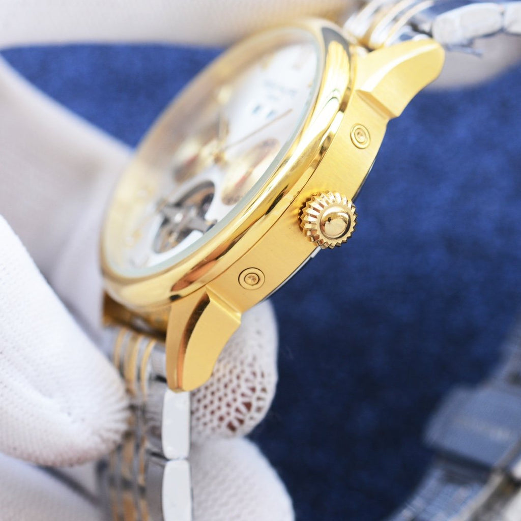 Patek Philippe Gold Two Tone White Dial Bracelet Watch — side