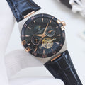 Patek Philippe Blue Rose Gold Black Dial Leather Strap Watch — hero