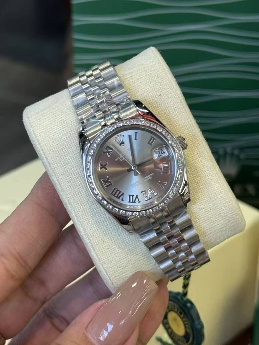 Rolex Gray Roman Dial Watch — front