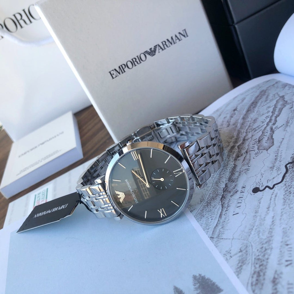 EMPORIO ARMANI Black Dial Metal-Link Watch — front