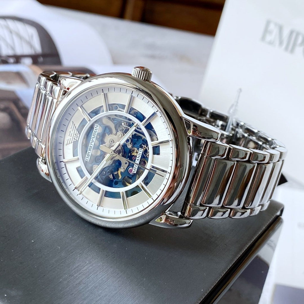 EMPORIO ARMANI Blue Skeleton Dial Watch — front