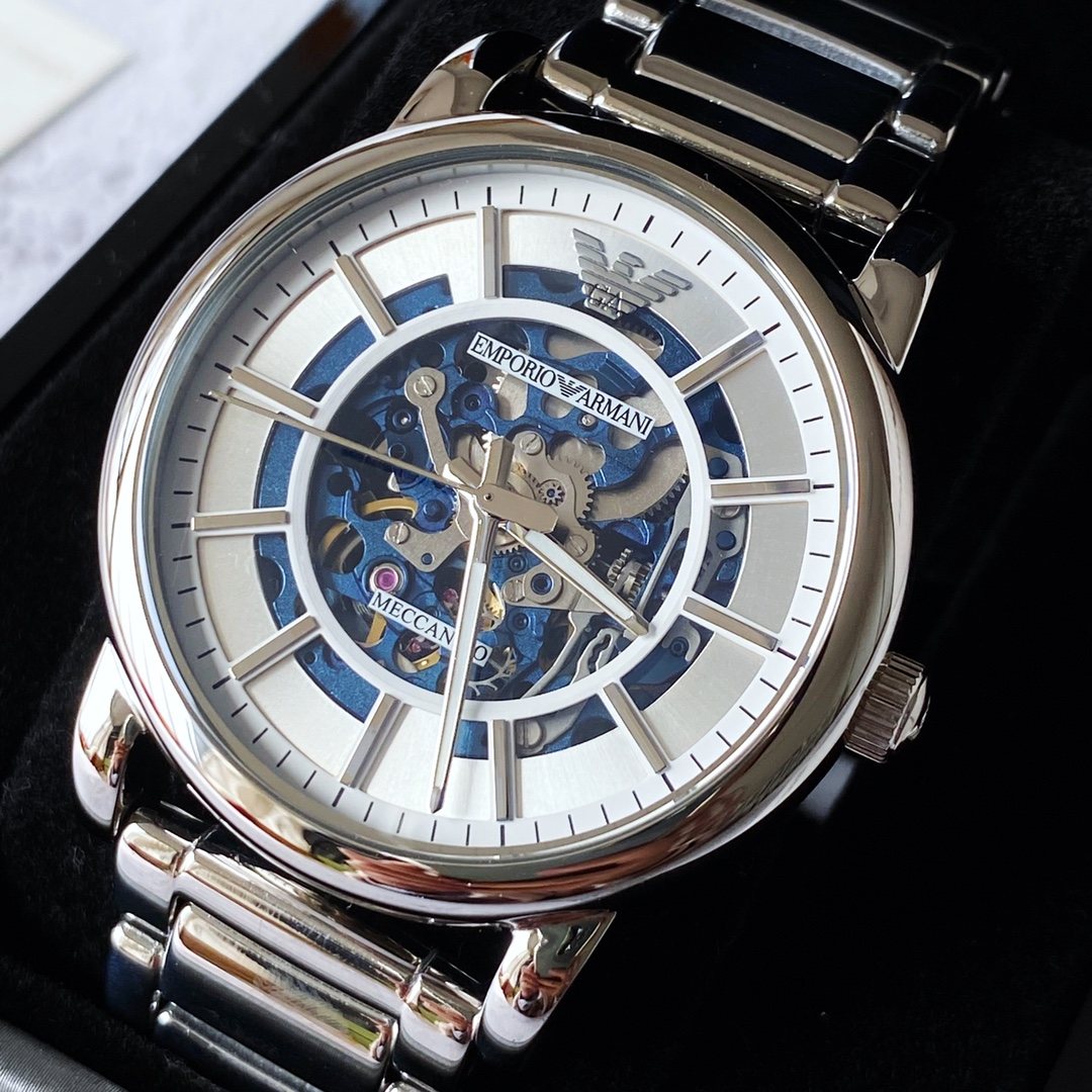 EMPORIO ARMANI Blue Skeleton Dial Watch — hero