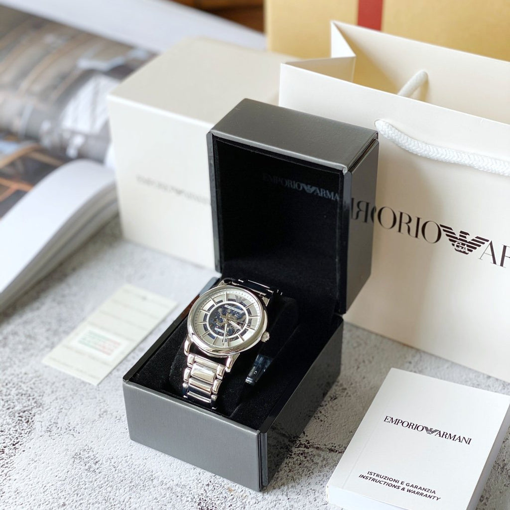 EMPORIO ARMANI Blue Skeleton Dial Watch — front