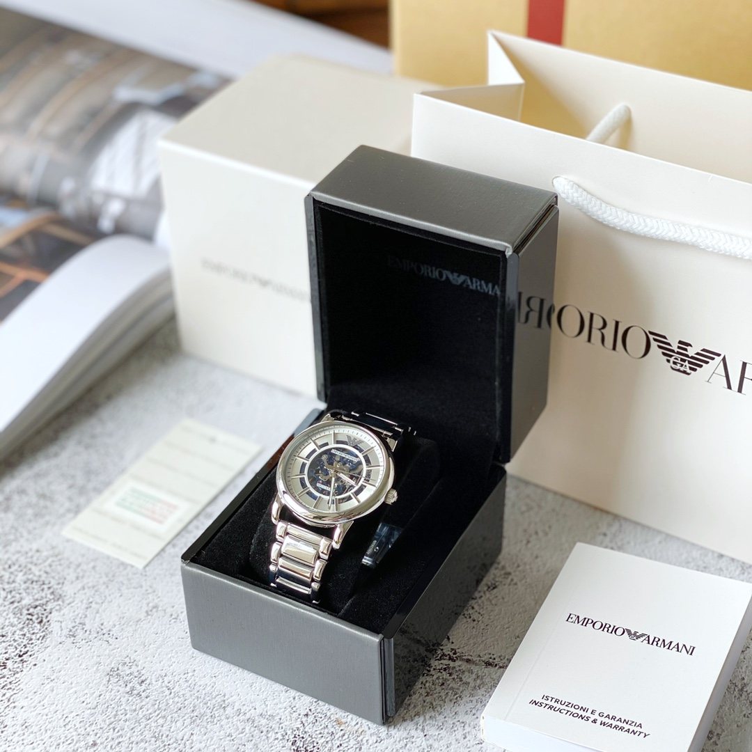 EMPORIO ARMANI Blue Skeleton Dial Watch — front