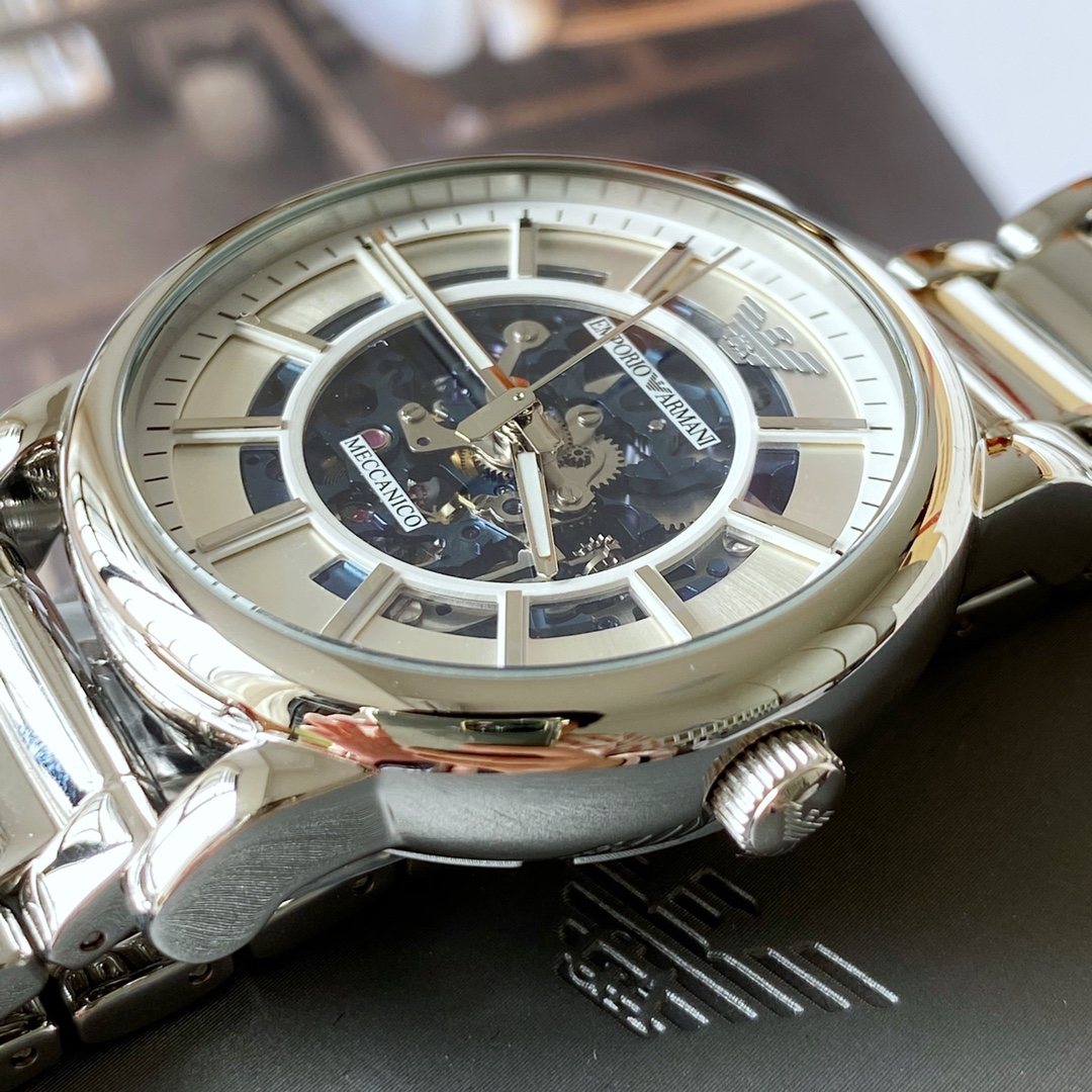 EMPORIO ARMANI Blue Skeleton Dial Watch — side