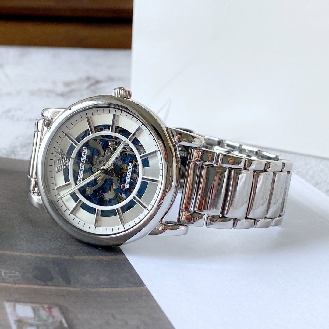 EMPORIO ARMANI Blue Skeleton Dial Watch — front